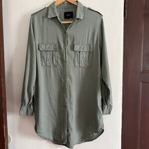 RAILS | Dark Sage Green Linen Lennon Long line relaxed Button Down Blouse Medium